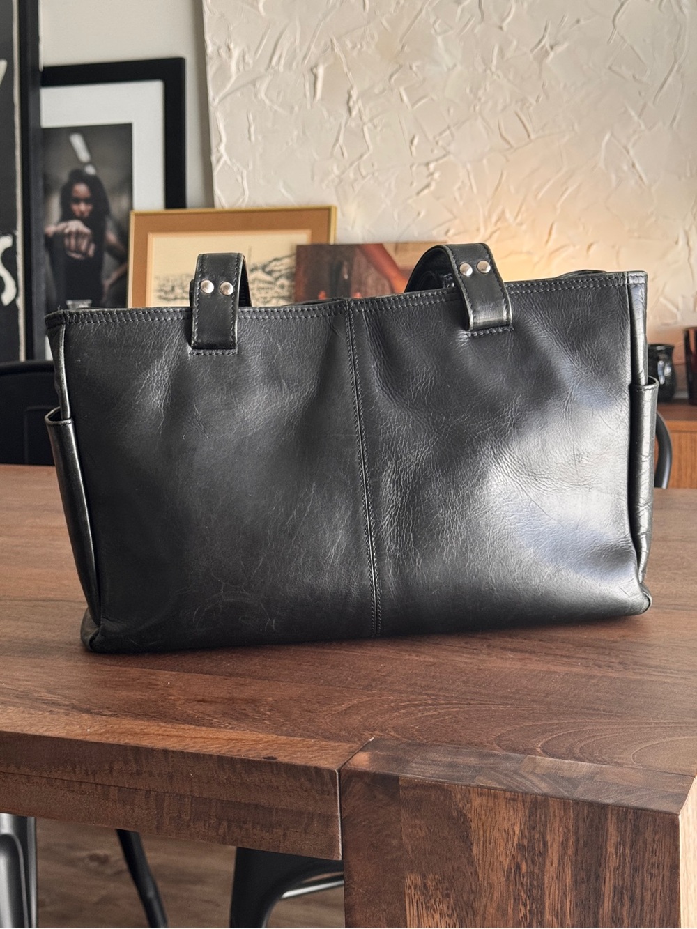 Frye Black Leather Tote Bag